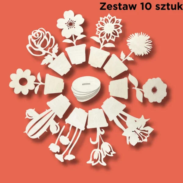 Kwiatki drewniane do ozdabiania 10 SZTUK