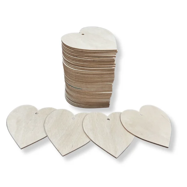 Serca drewniane do ozdabiania z dziurką 50 SZTUK 10cm