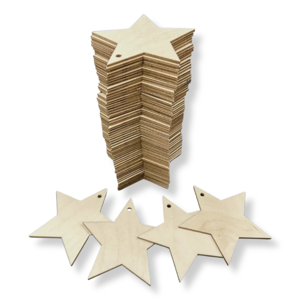 Gwiazdki drewniane do ozdabiania 100 SZTUK 10cm z dziurka
