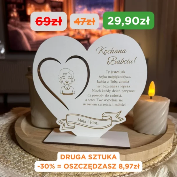 Serce z dedykacją od wnuków na Dzień Babci / Dziadka